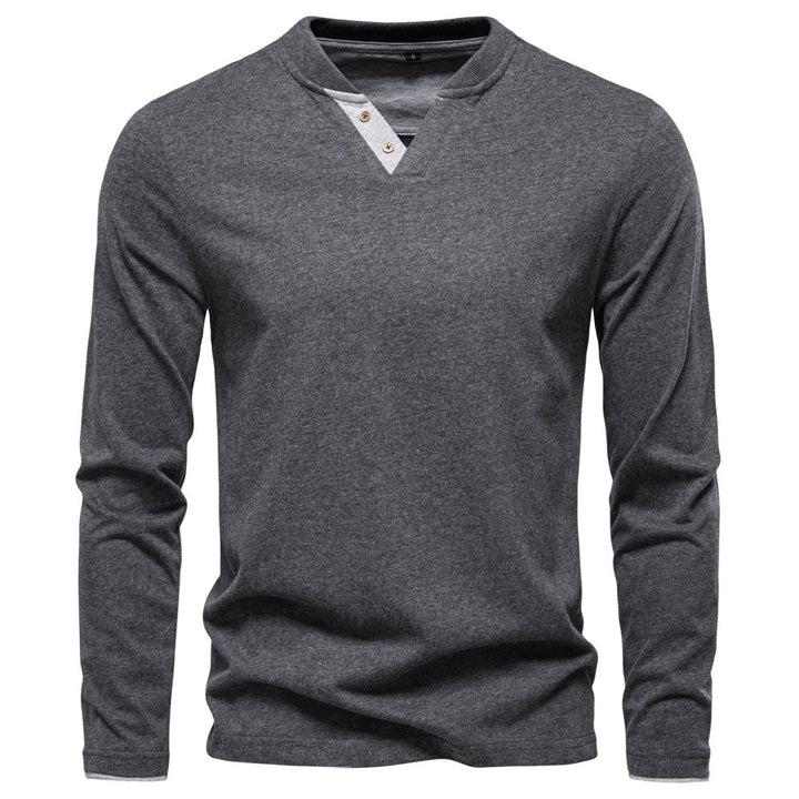Men’s Henley-Style V-Neck Long Sleeve Cotten Shirt