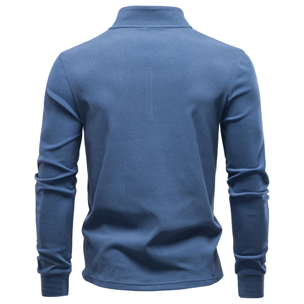 Men's Half-Zip Long-Sleeved Fleece With Vertical Collar - Ahaselected