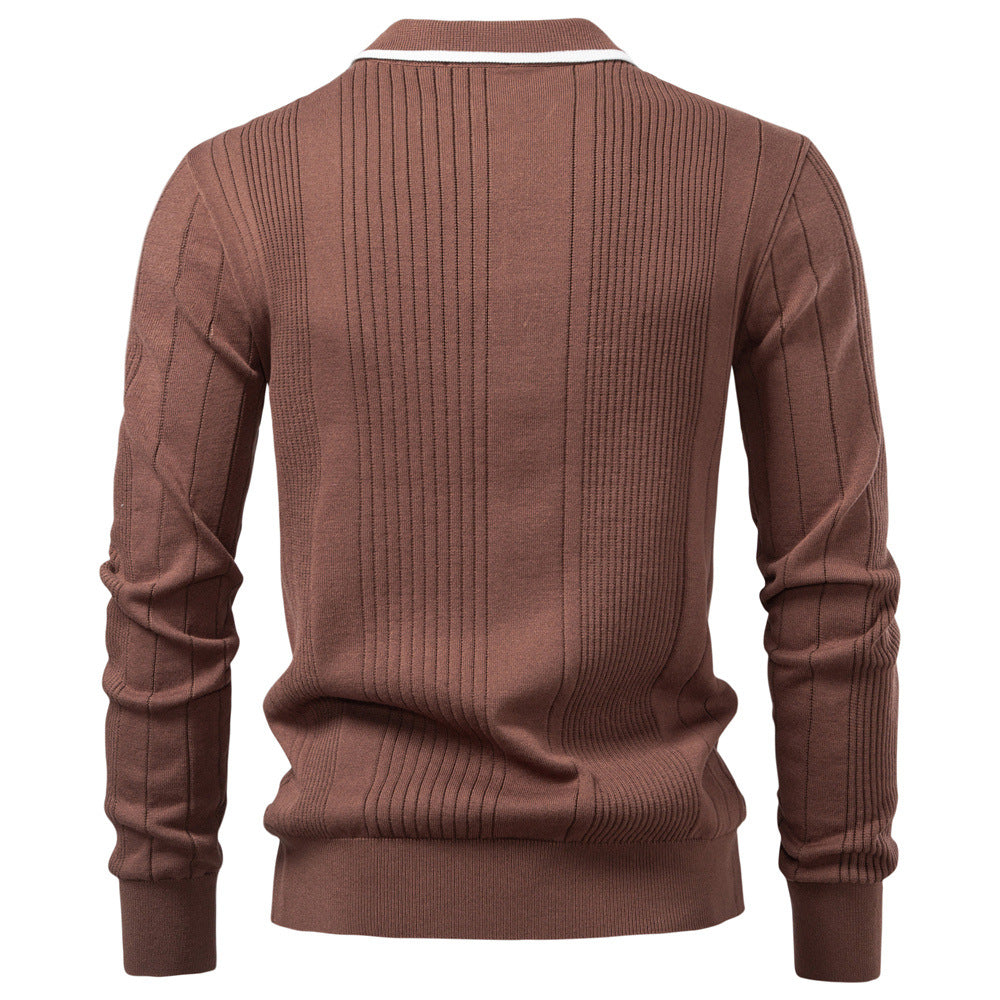 Sweater Polo Half Zip Knitted Sweater Men's - Ahaselected