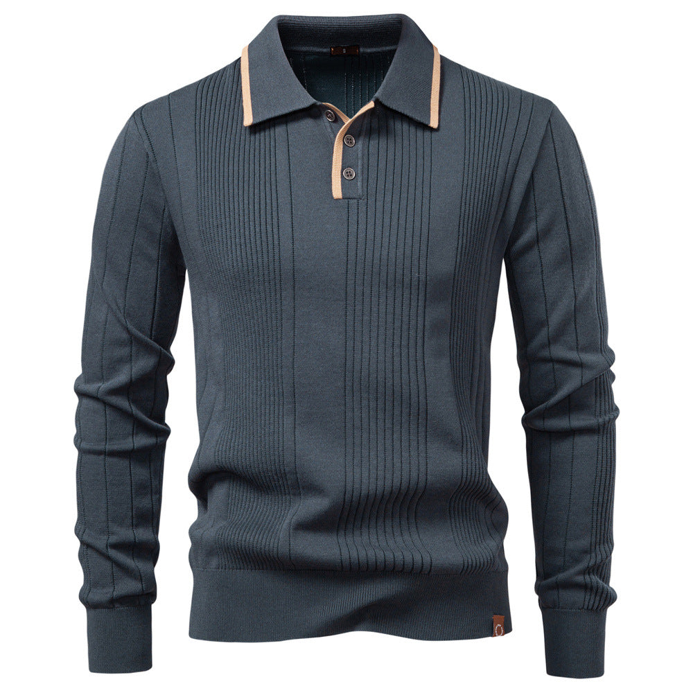 Sweater Polo Half Zip Knitted Sweater Men's - Ahaselected