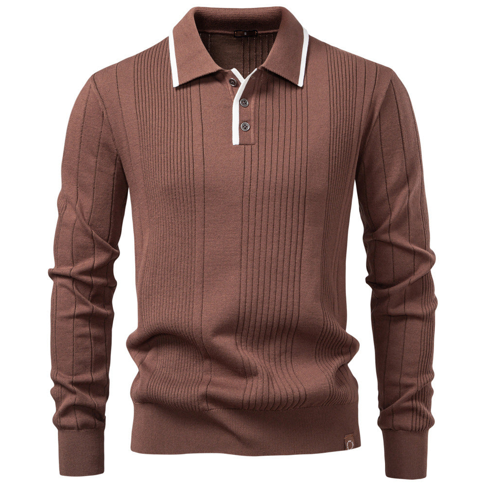 Sweater Polo Half Zip Knitted Sweater Men's - Ahaselected