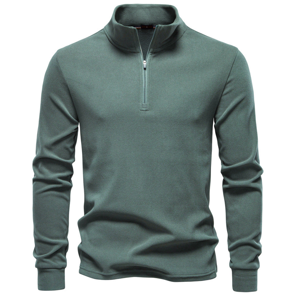 Men's Half-Zip Long-Sleeved Fleece With Vertical Collar - Ahaselected