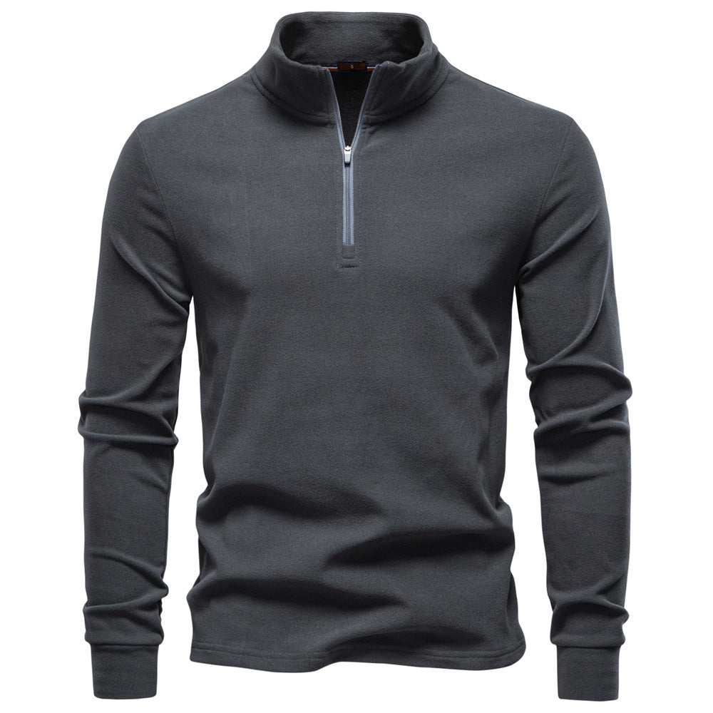 Men's Half-Zip Long-Sleeved Fleece With Vertical Collar - Ahaselected