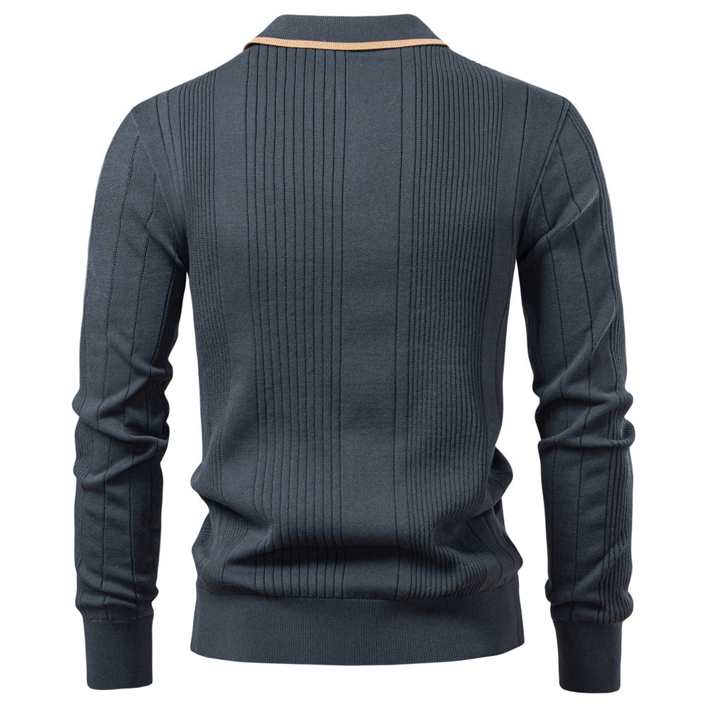Sweater Polo Half Zip Knitted Sweater Men's - Ahaselected