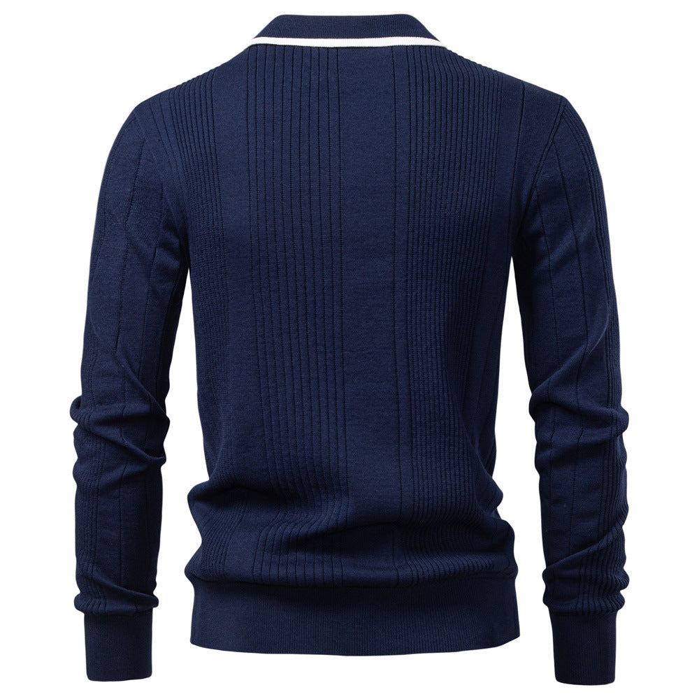 Sweater Polo Half Zip Knitted Sweater Men's - Ahaselected