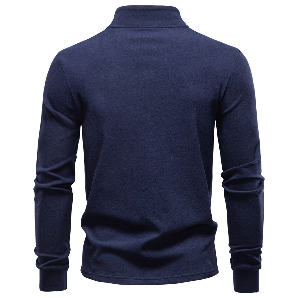 Men's Half-Zip Long-Sleeved Fleece With Vertical Collar - Ahaselected