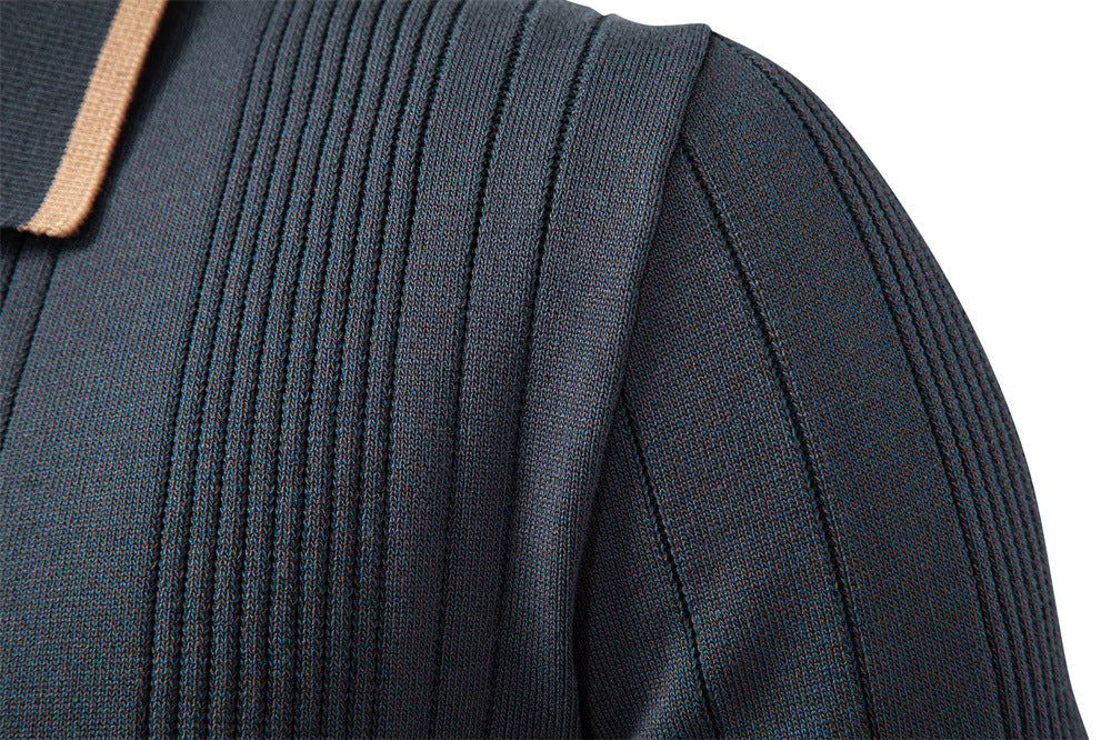 Sweater Polo Half Zip Knitted Sweater Men's - Ahaselected