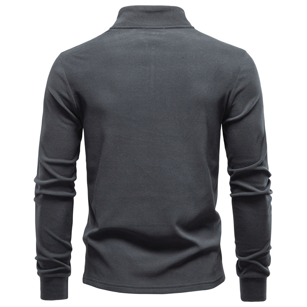 Men's Half-Zip Long-Sleeved Fleece With Vertical Collar - Ahaselected