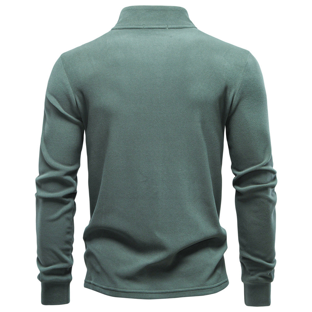 Men's Half-Zip Long-Sleeved Fleece With Vertical Collar - Ahaselected