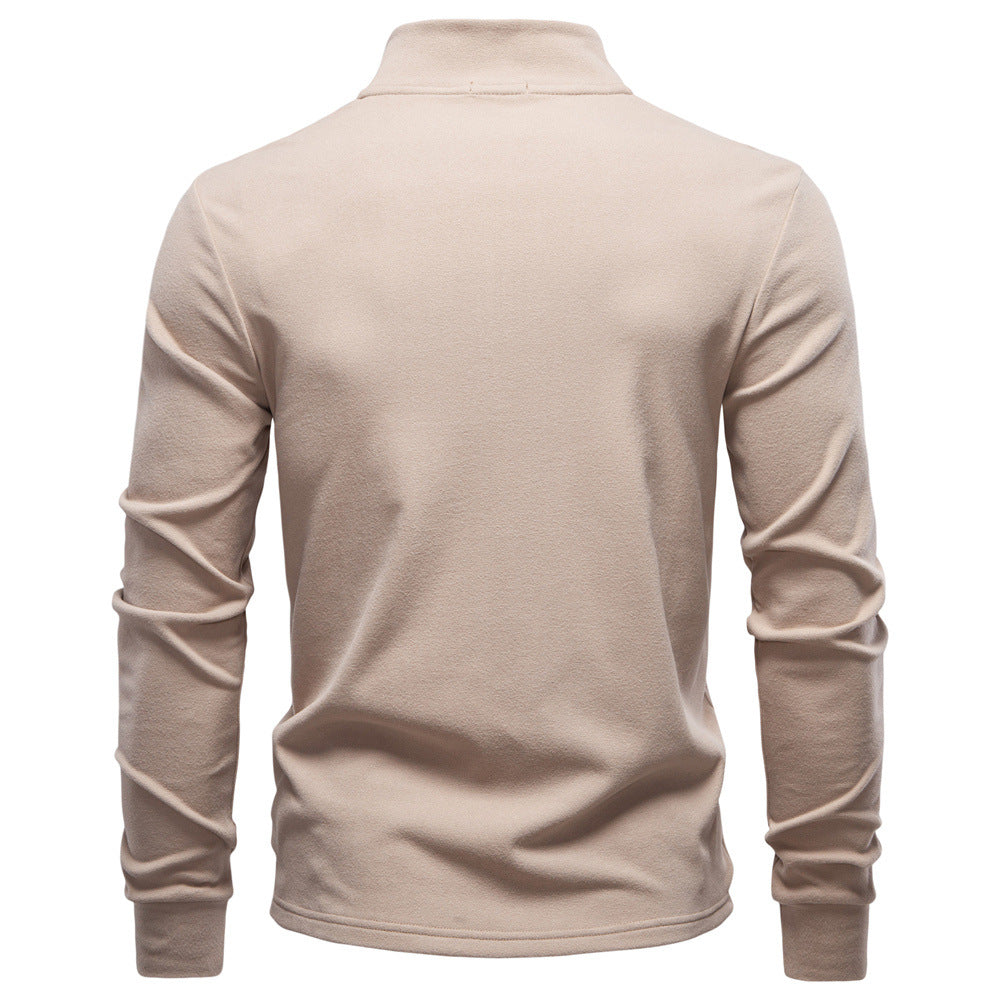 Men's Half-Zip Long-Sleeved Fleece With Vertical Collar - Ahaselected