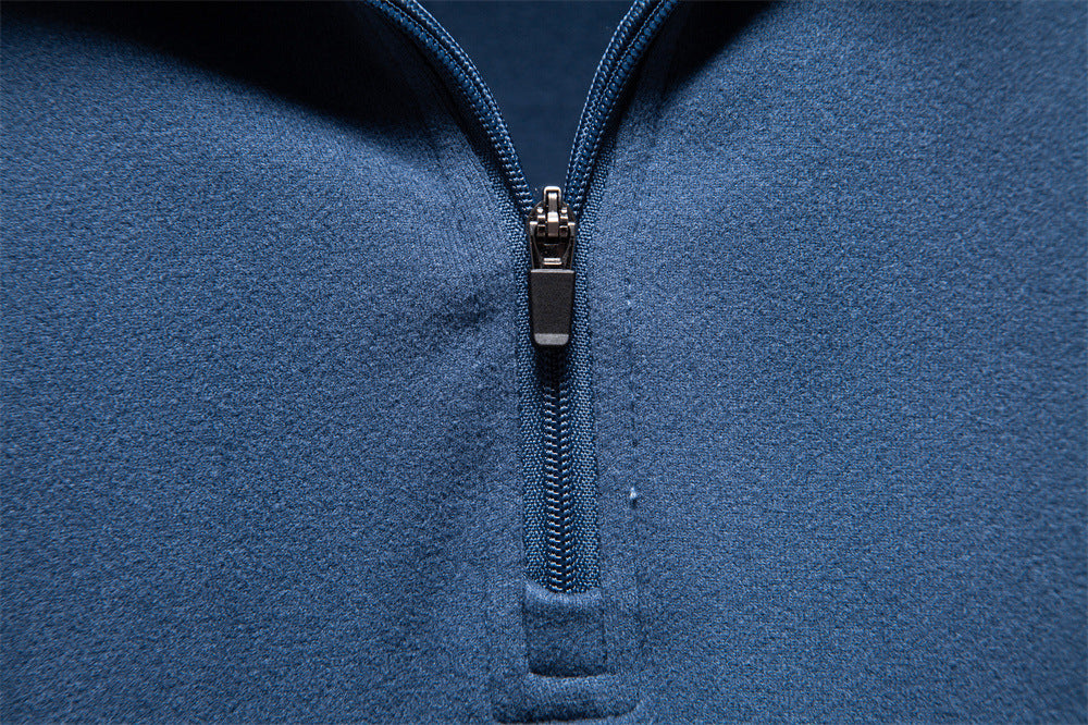 Men's Half-Zip Long-Sleeved Fleece With Vertical Collar - Ahaselected