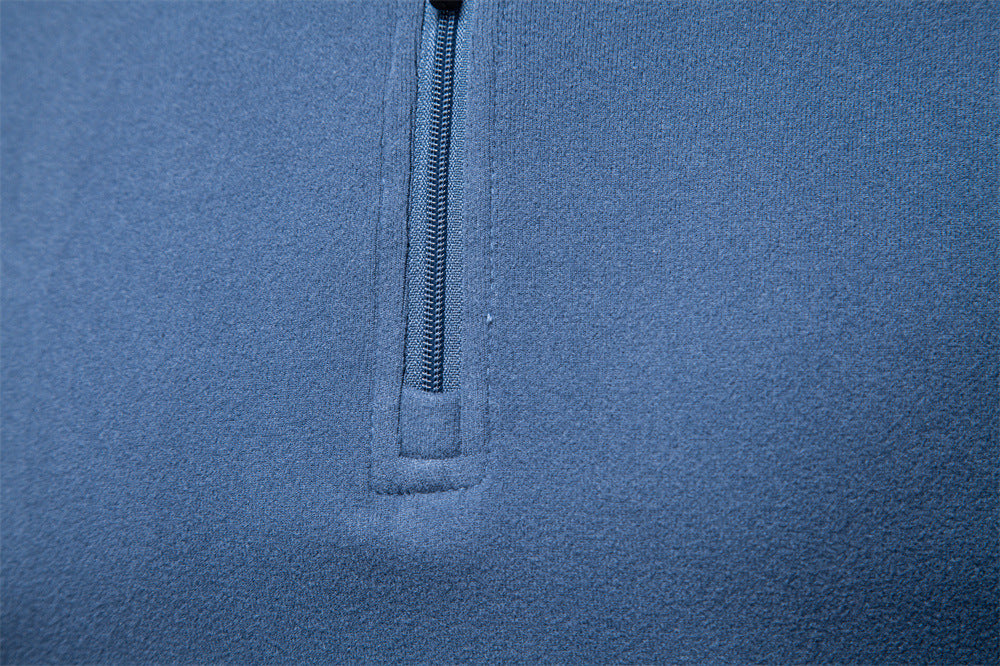 Men's Half-Zip Long-Sleeved Fleece With Vertical Collar - Ahaselected