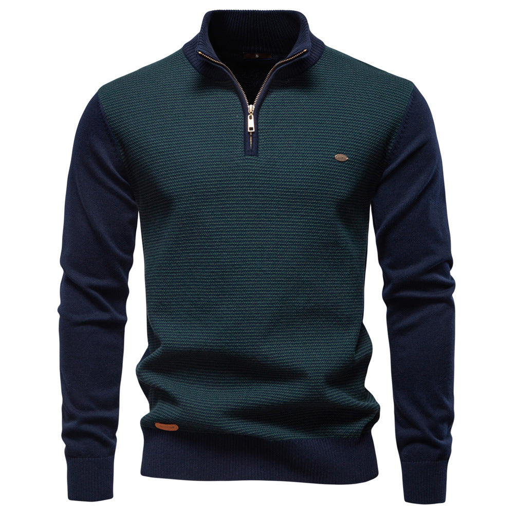 Men's Half-Zip Collar Cotton Sweater - Ahaselected