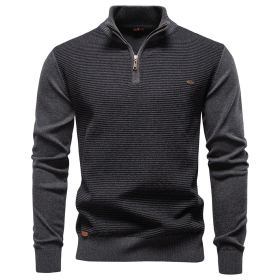 Men's Half-Zip Collar Cotton Sweater - Ahaselected