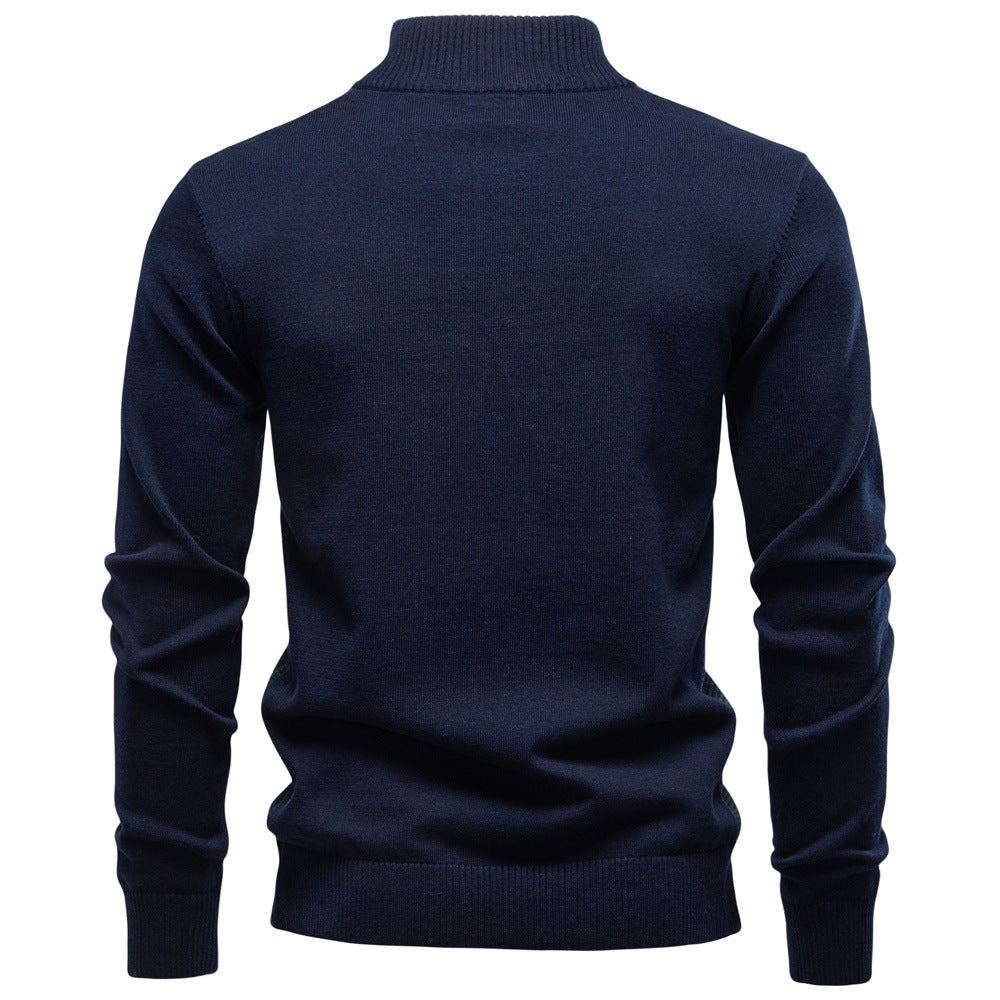 Men's Half-Zip Collar Cotton Sweater - Ahaselected