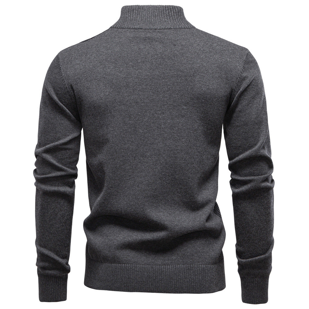 Men's Half-Zip Collar Cotton Sweater - Ahaselected