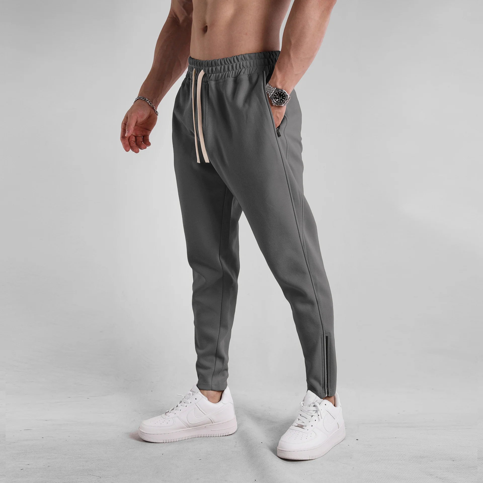Track Side Sweatpants Jogger With Zipper Hem - Ahaselected