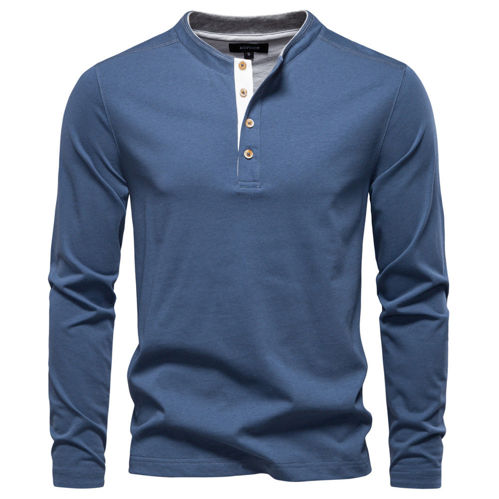 Long Sleeve Cotton Henley Shirt - Ahaselected