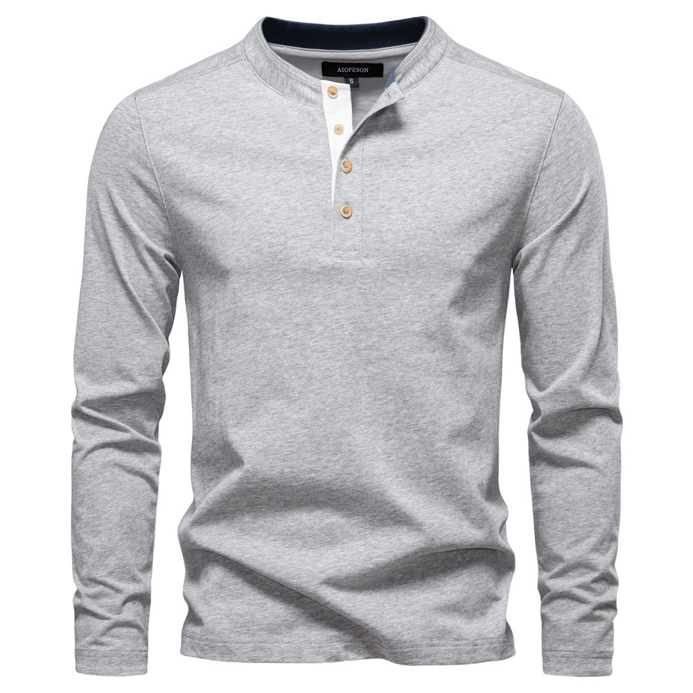 Long Sleeve Cotton Henley Shirt - Ahaselected