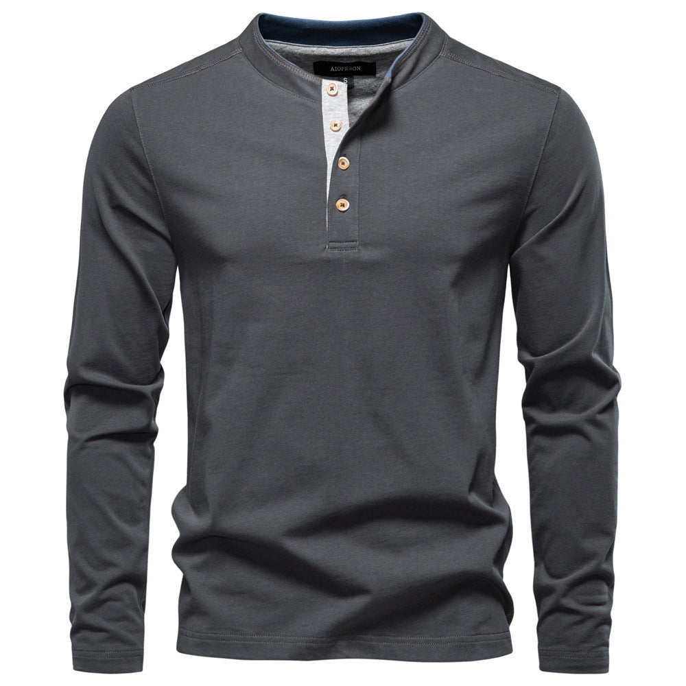 Long Sleeve Cotton Henley Shirt - Ahaselected