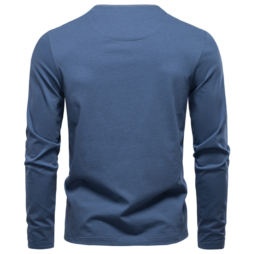 Long Sleeve Cotton Henley Shirt - Ahaselected