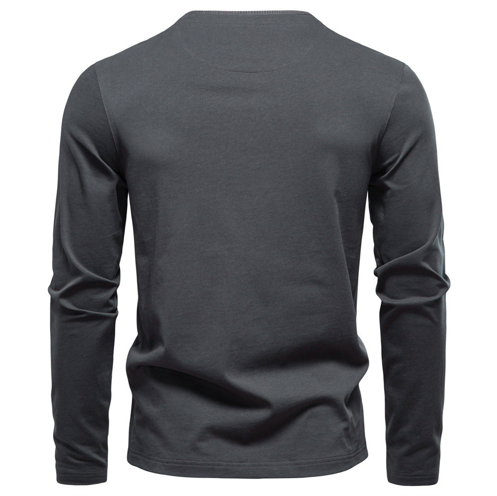 Long Sleeve Cotton Henley Shirt - Ahaselected