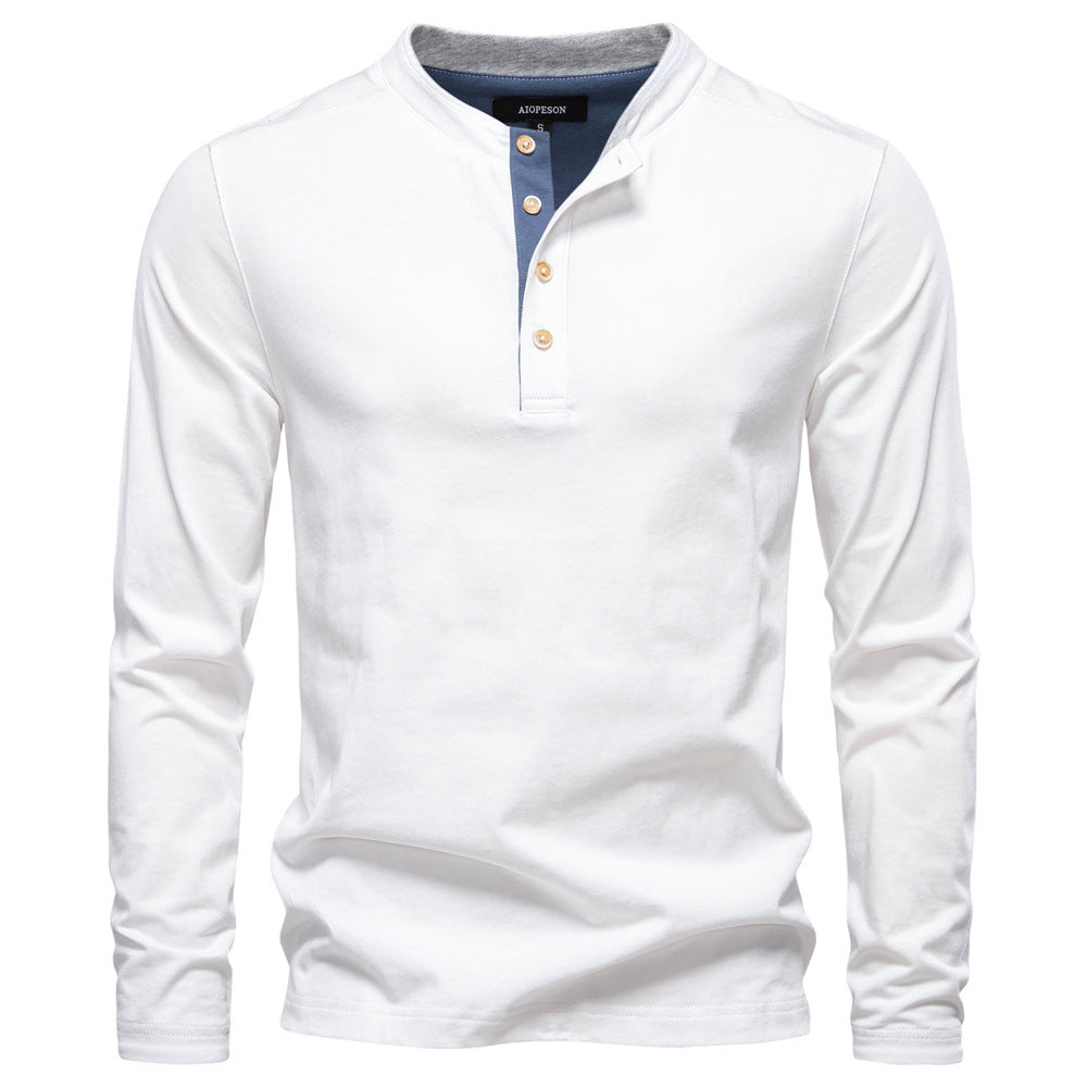 Long Sleeve Cotton Henley Shirt - Ahaselected