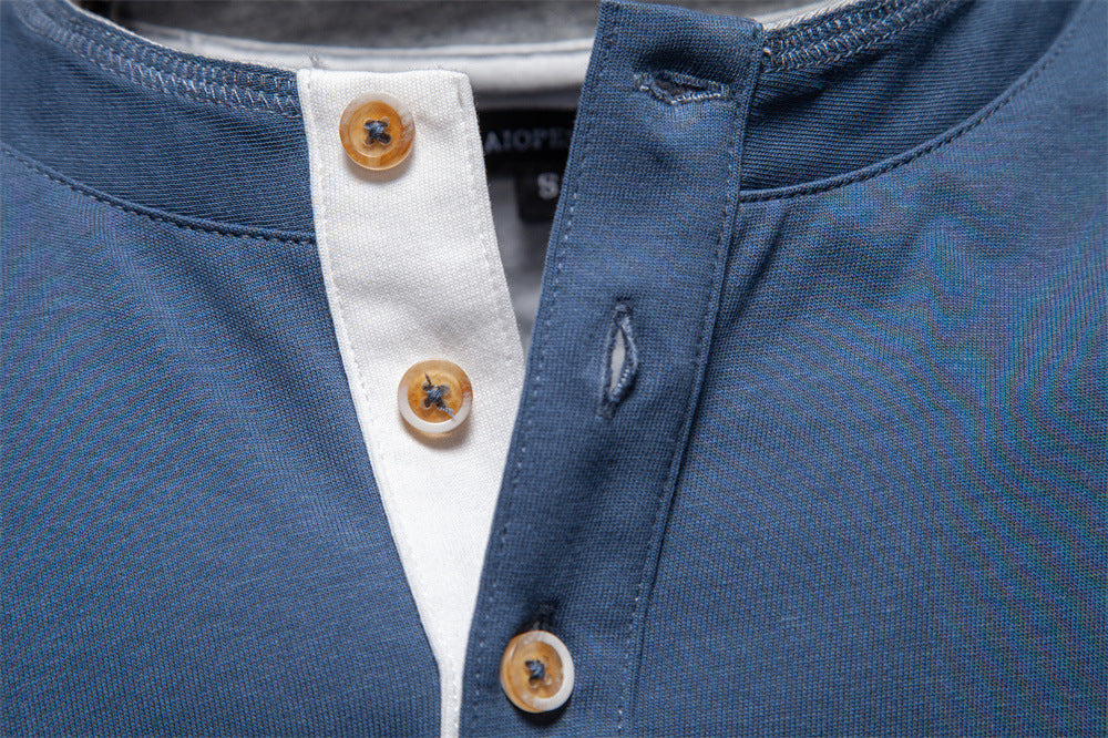 Long Sleeve Cotton Henley Shirt - Ahaselected
