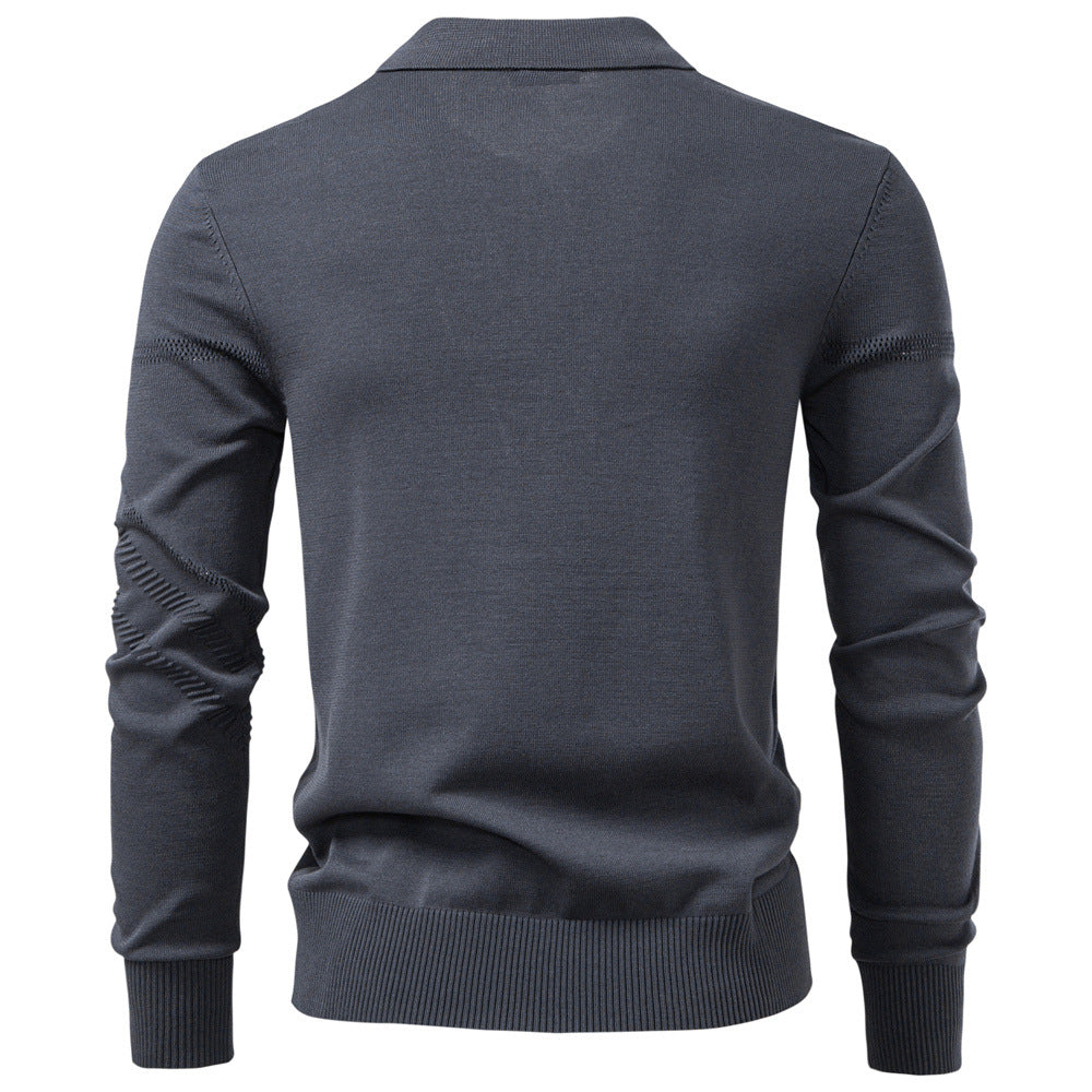 Refined Textured Knit Polo Sweater - Ahaselected