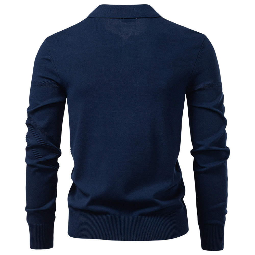 Refined Textured Knit Polo Sweater - Ahaselected