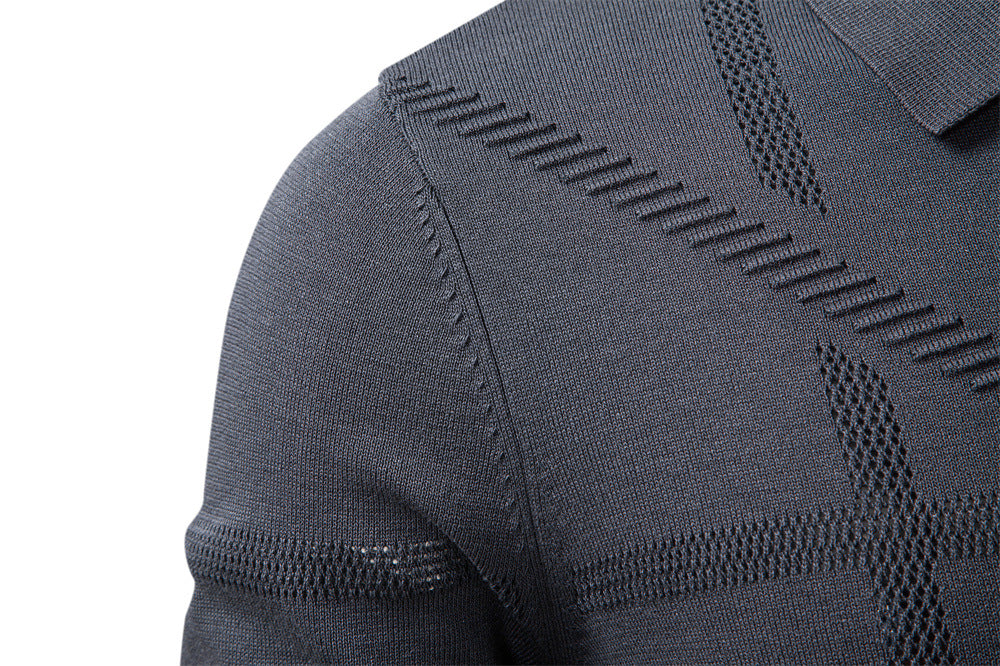 Refined Textured Knit Polo Sweater - Ahaselected