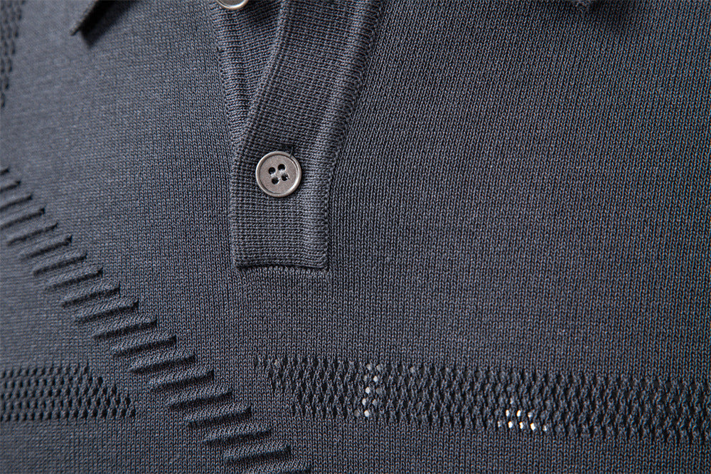 Refined Textured Knit Polo Sweater - Ahaselected