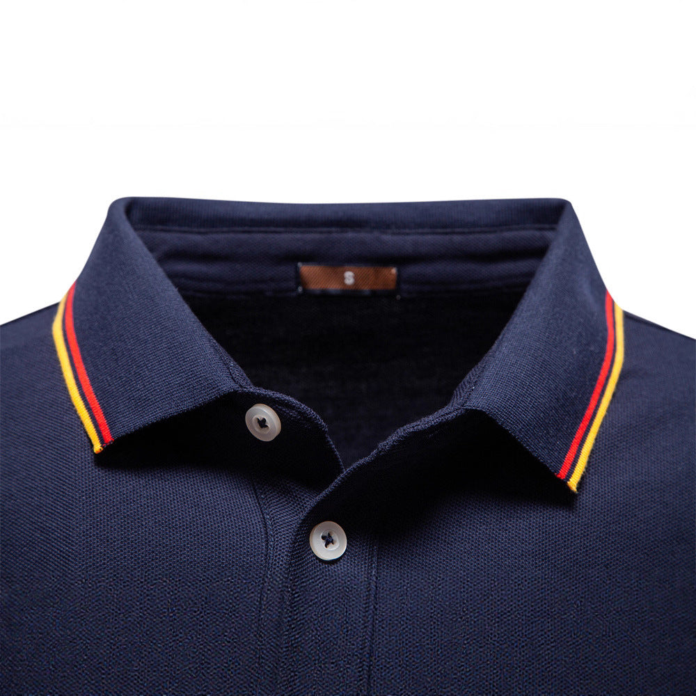 Long Sleeve Polo Shirt with Stripe Collar - Ahaselected