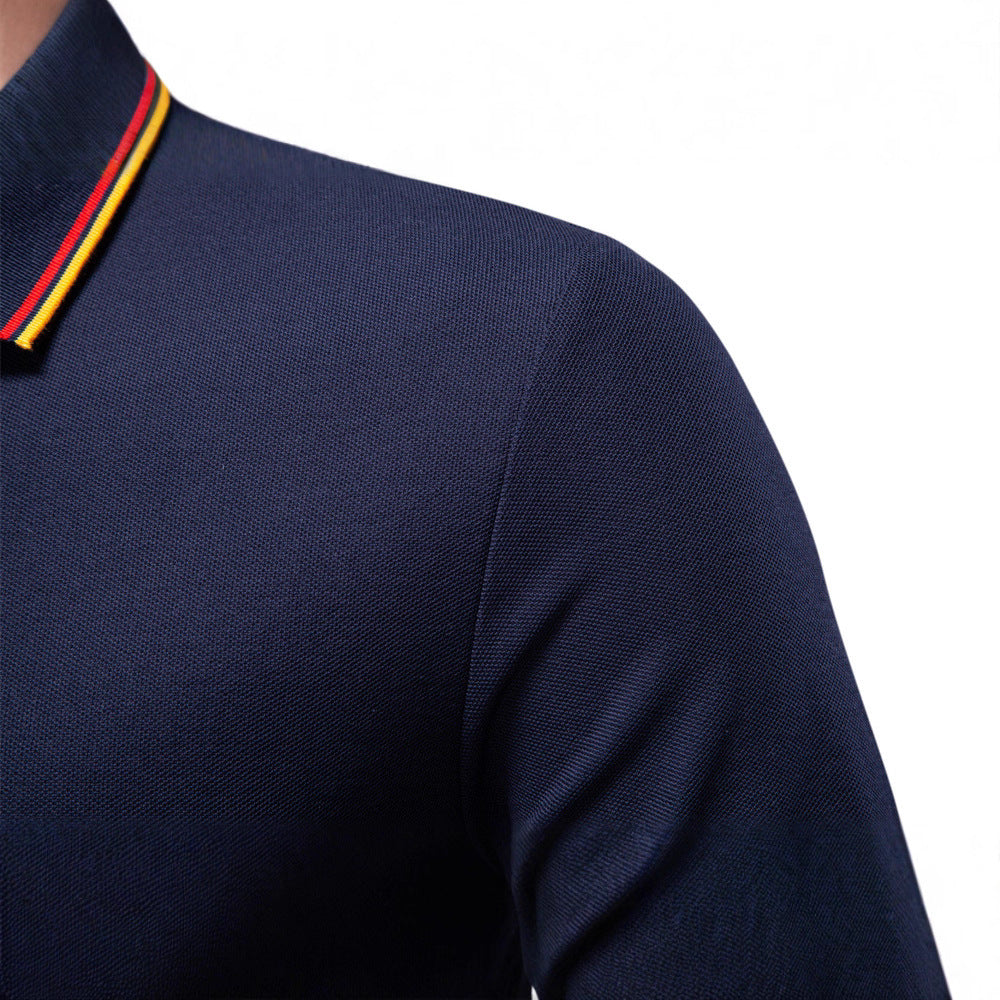 Long Sleeve Polo Shirt with Stripe Collar - Ahaselected