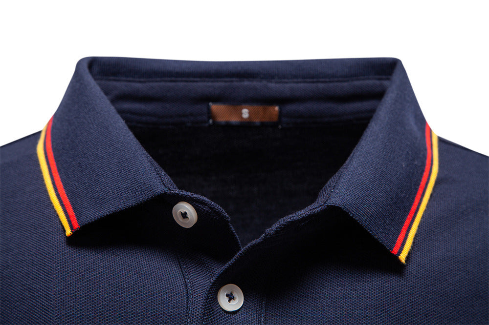 Long Sleeve Polo Shirt with Stripe Collar - Ahaselected