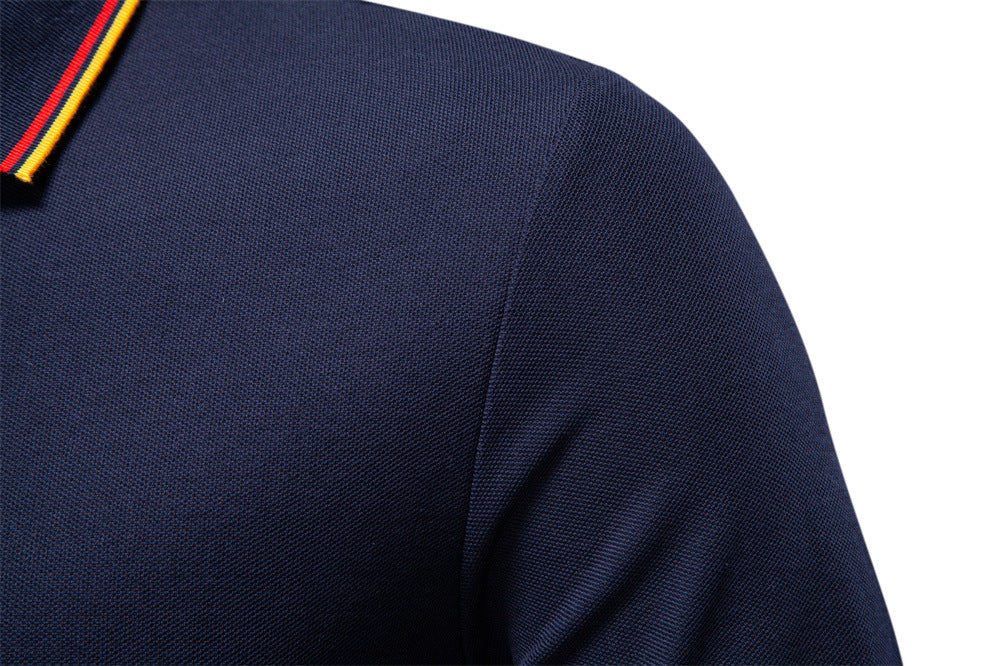 Long Sleeve Polo Shirt with Stripe Collar - Ahaselected
