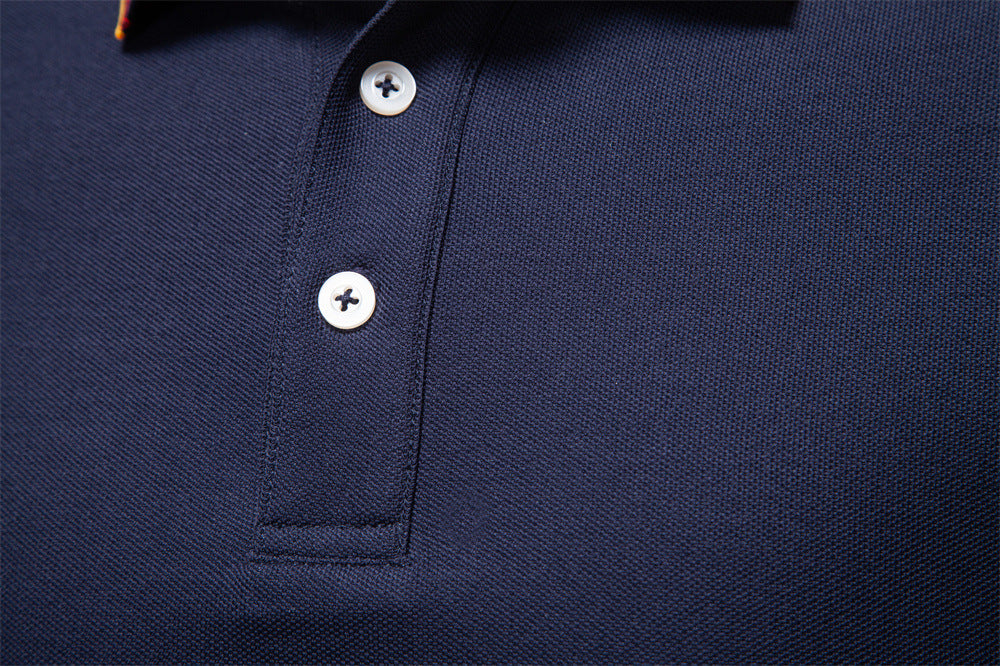 Long Sleeve Polo Shirt with Stripe Collar - Ahaselected