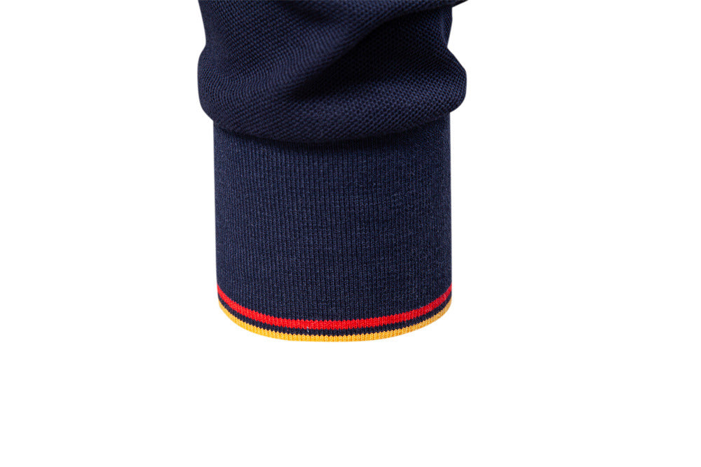 Long Sleeve Polo Shirt with Stripe Collar - Ahaselected
