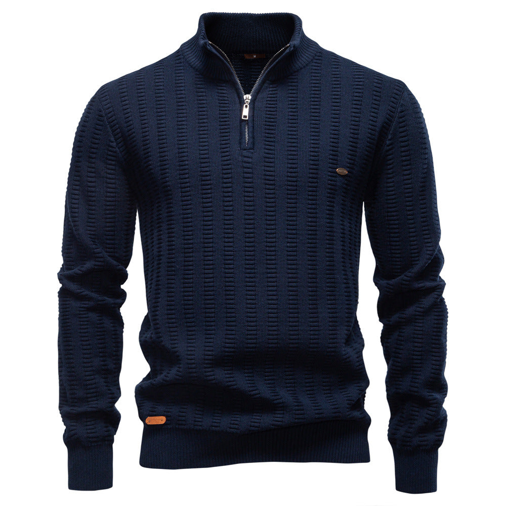 Men’s Textured Half-Zip Knit Sweater - Ahaselected