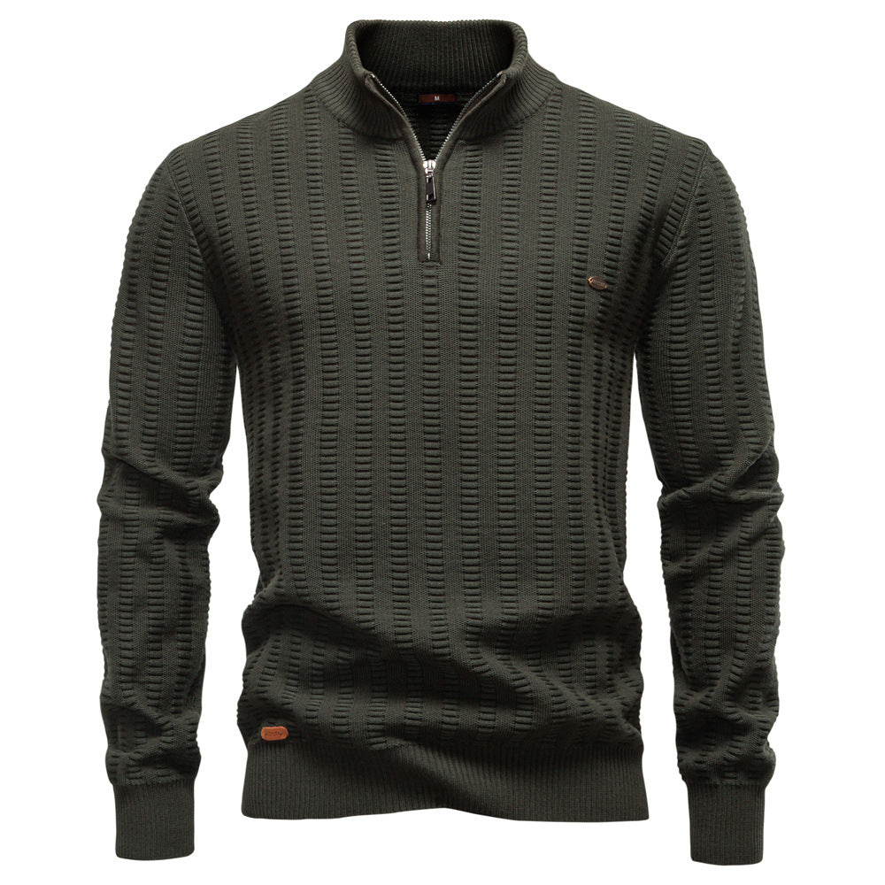 Men’s Textured Half-Zip Knit Sweater - Ahaselected
