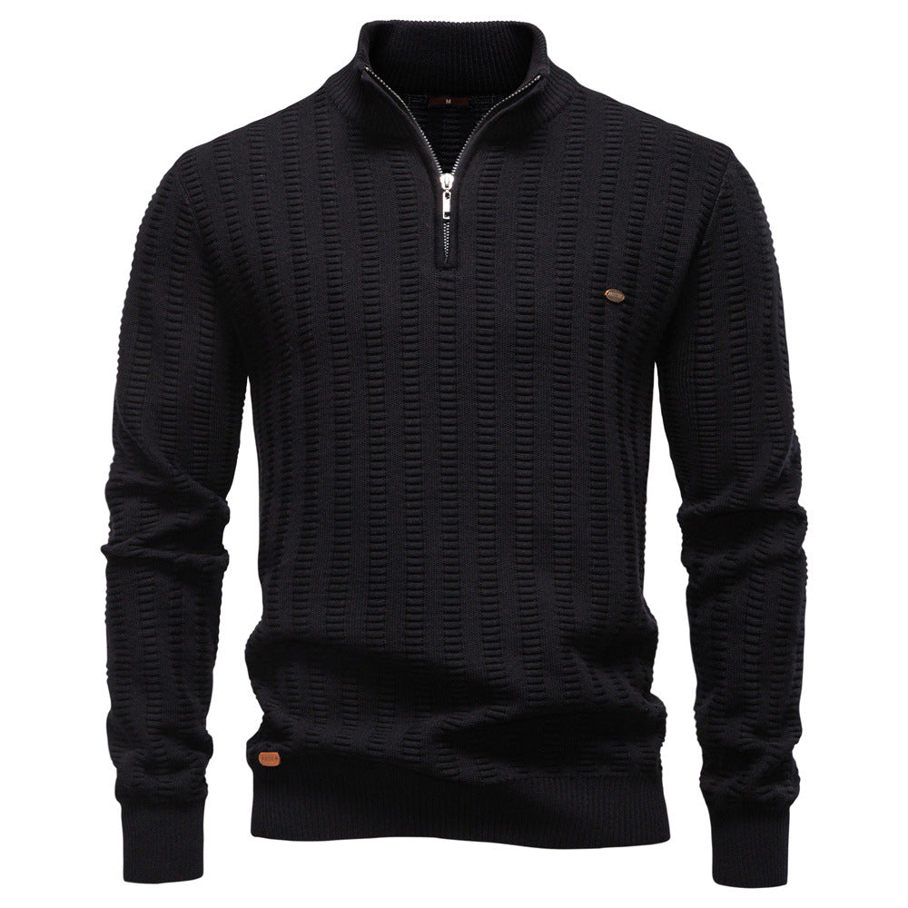 Men’s Textured Half-Zip Knit Sweater - Ahaselected
