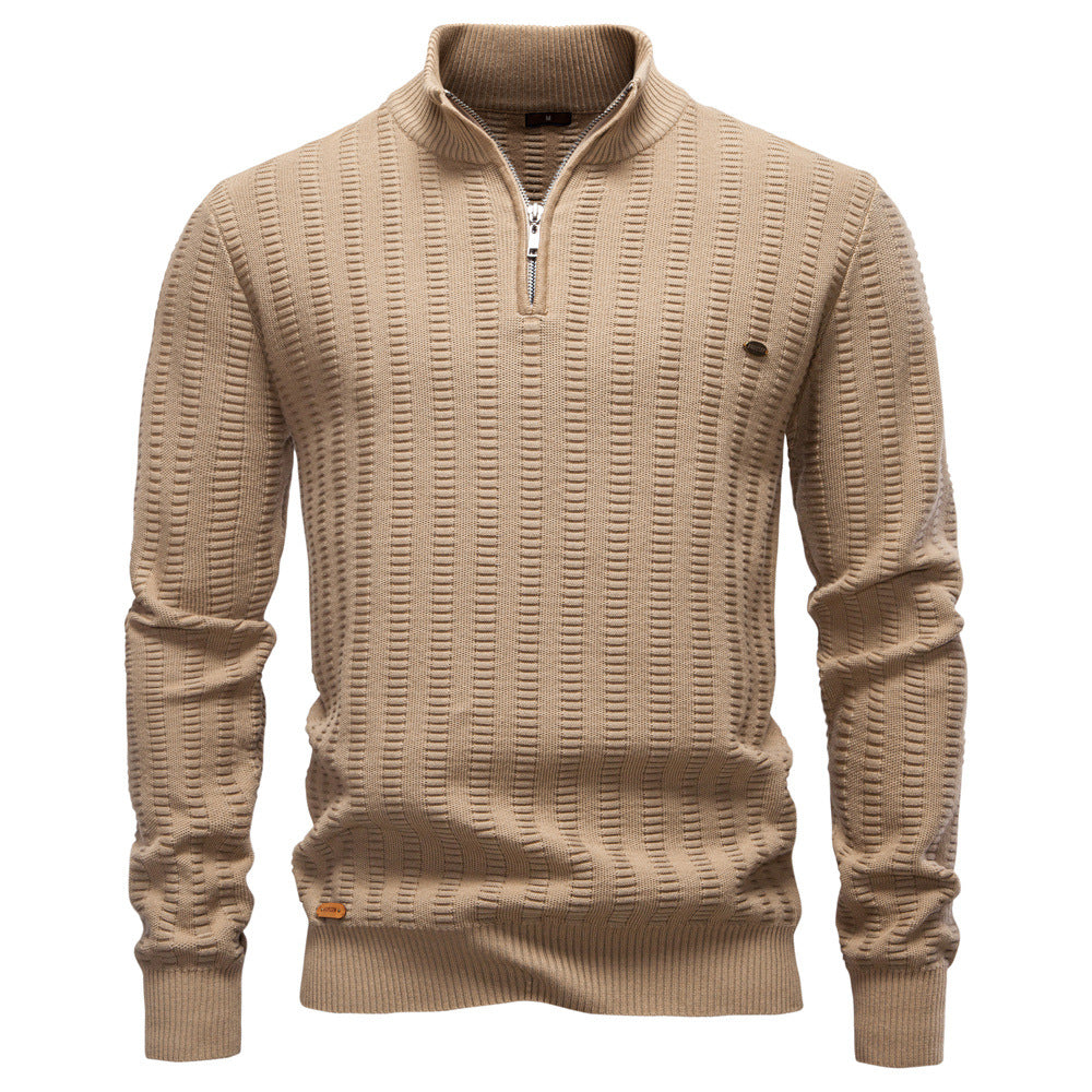 Men’s Textured Half-Zip Knit Sweater - Ahaselected