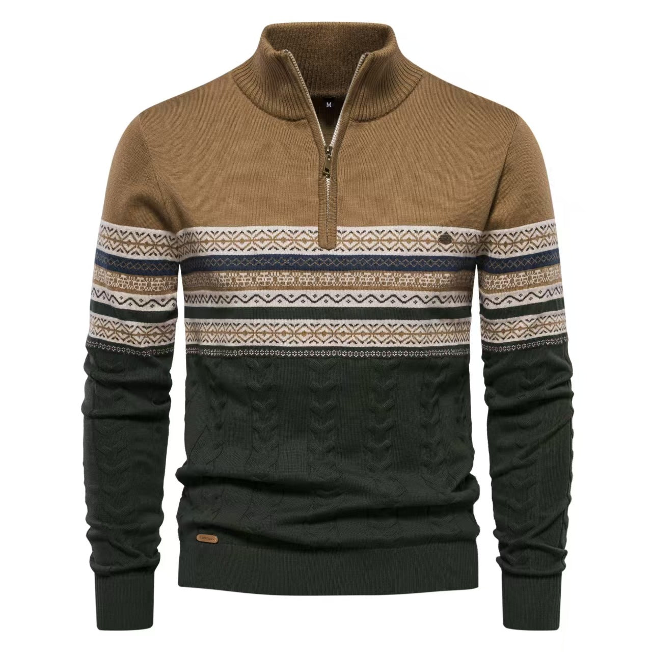 Nordic Pattern Stand Collar Half-Zip Knit Sweater - Ahaselected