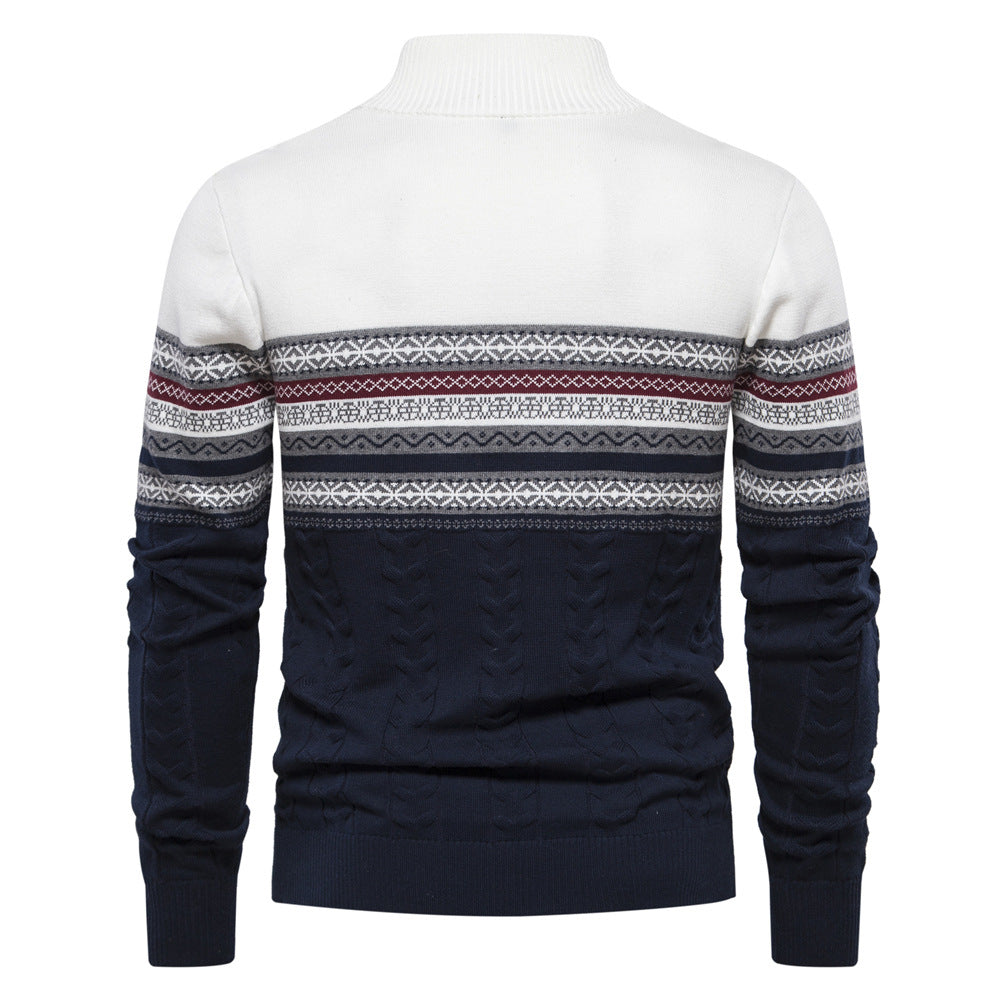 Nordic Pattern Stand Collar Half-Zip Knit Sweater - Ahaselected