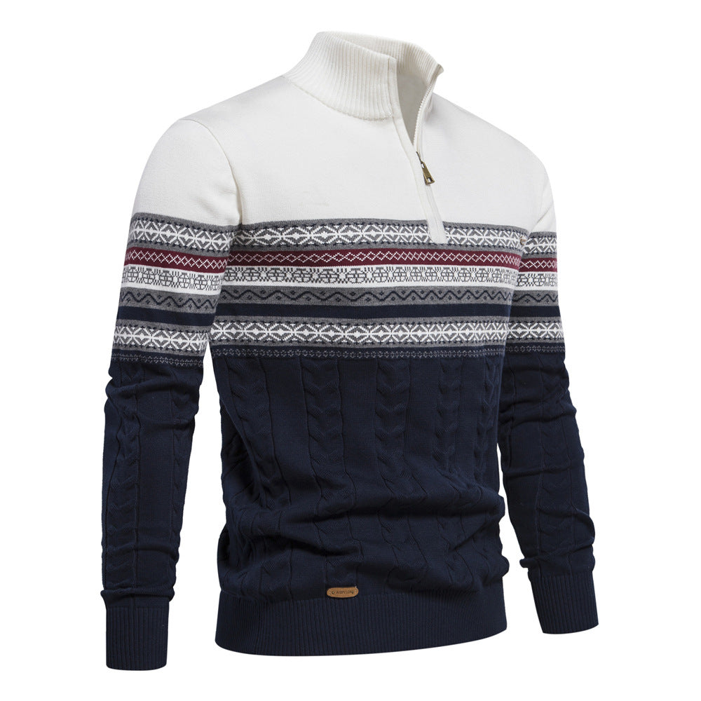 Nordic Pattern Stand Collar Half-Zip Knit Sweater - Ahaselected