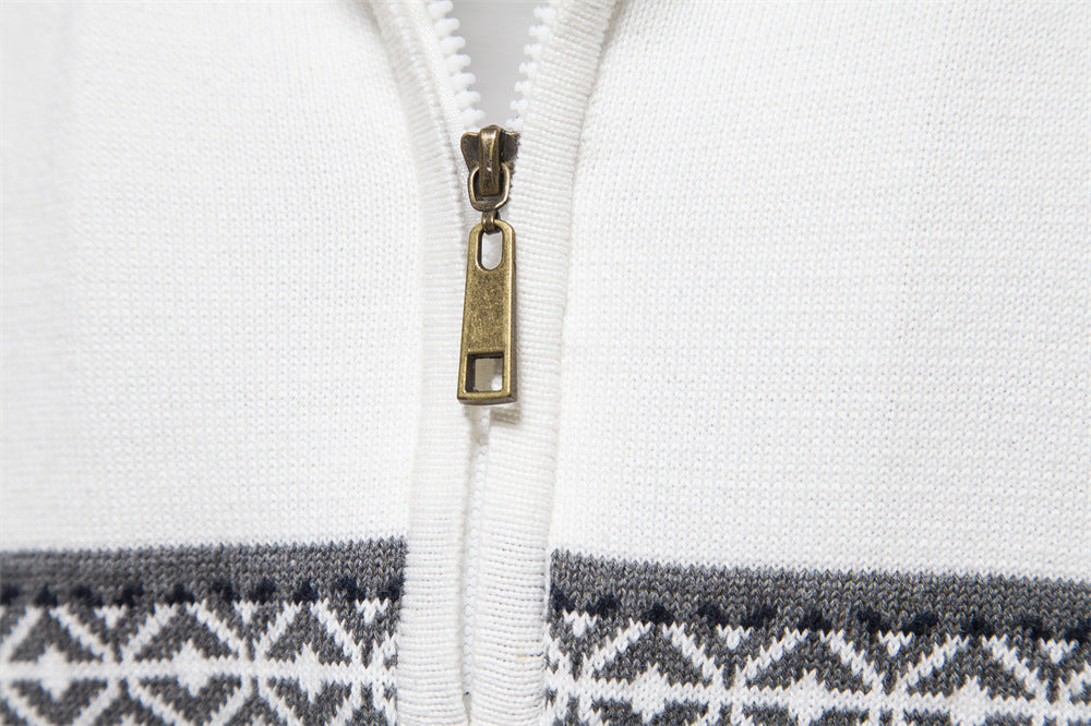 Nordic Pattern Stand Collar Half-Zip Knit Sweater - Ahaselected
