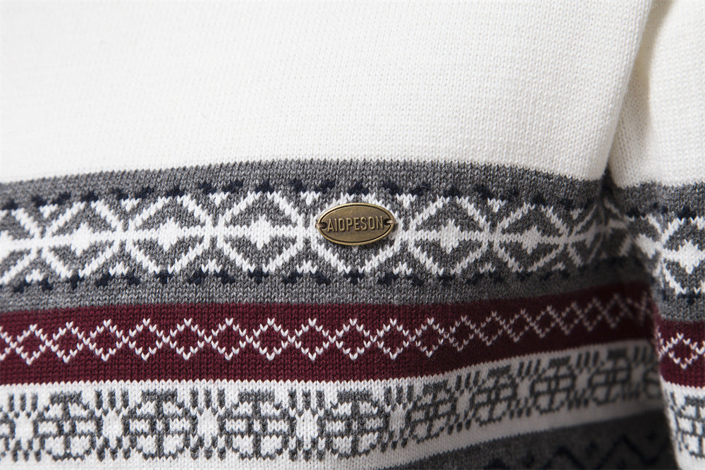 Nordic Pattern Stand Collar Half-Zip Knit Sweater - Ahaselected