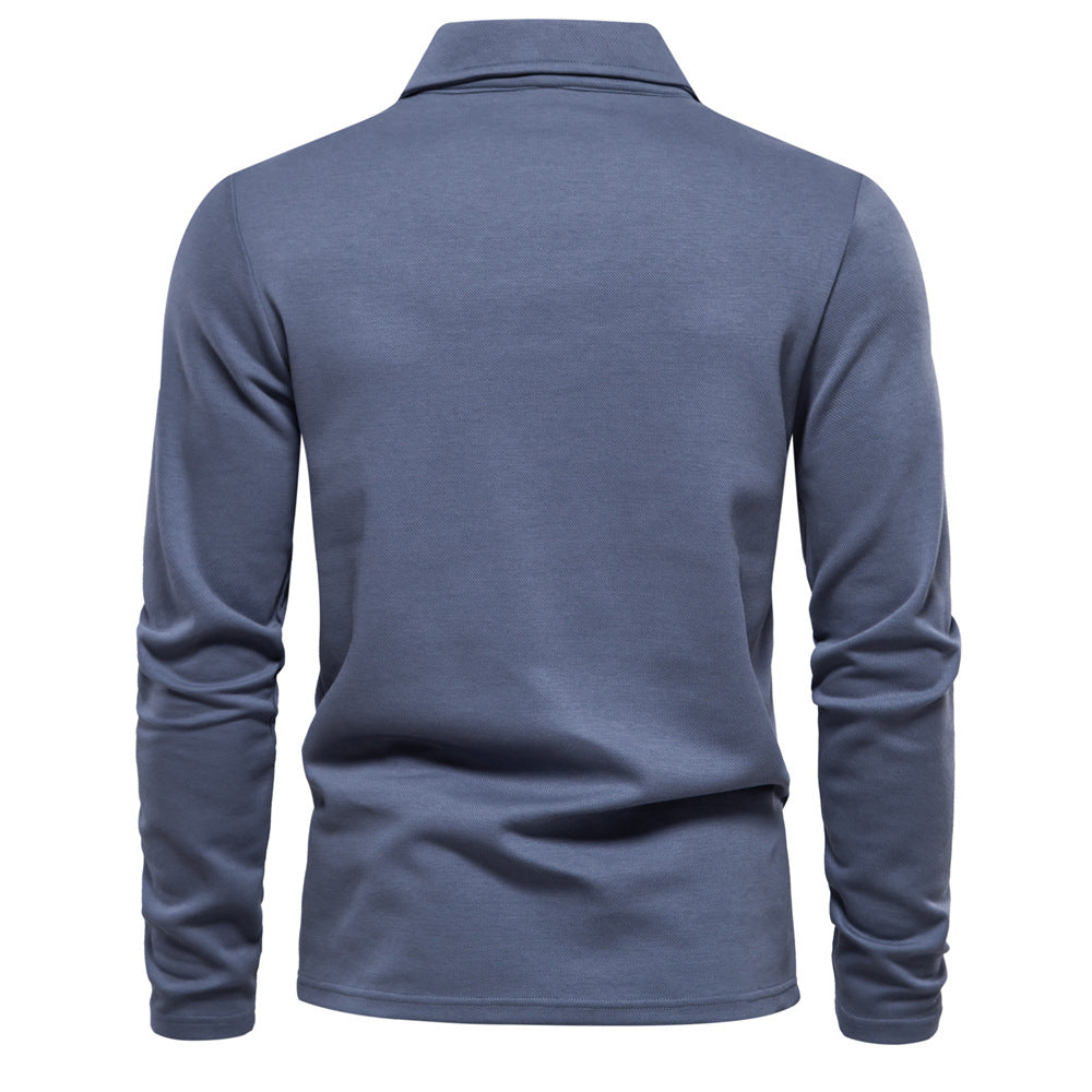 Long Sleeve Cotton Blend Polo Shirt - Ahaselected