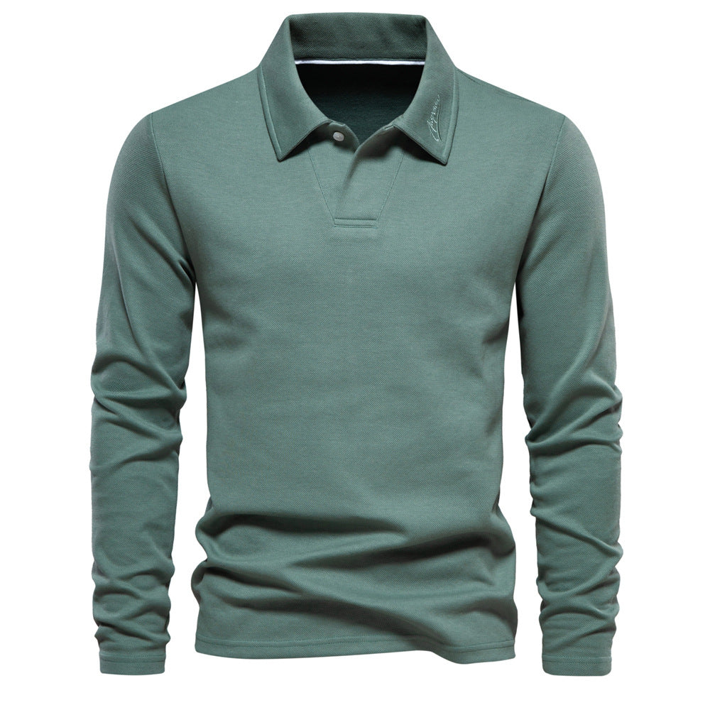 Long Sleeve Cotton Blend Polo Shirt - Ahaselected
