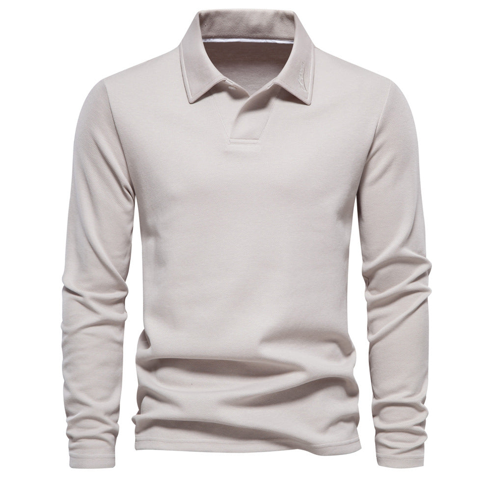 Long Sleeve Cotton Blend Polo Shirt - Ahaselected